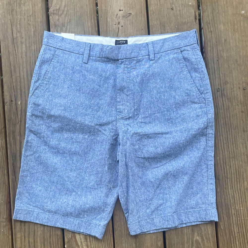 Men J.Crew 11" Rivington Linen Light Blue Shorts 32W BNWT